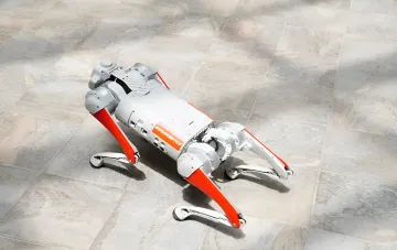Китайская робособака PhalRobotics на плиточном полу — символ технологического прогресса в космической и психологической поддержке