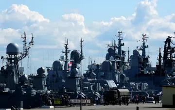 Russian military ships at the Tartus base in Syria before transfer to civilian control