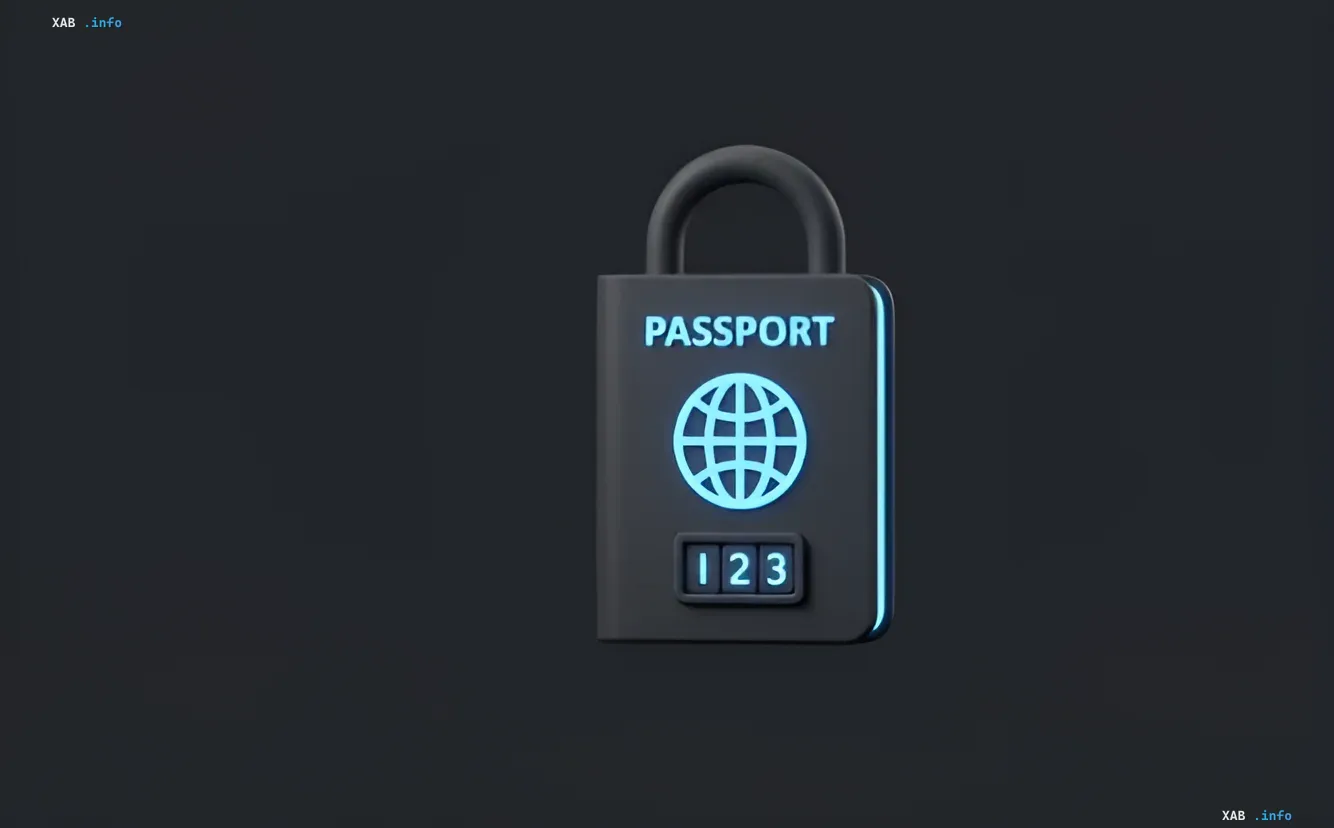 Цифровой замок с надписью PASSPORT и глобусом, символизирующий европейские паспорта для соцсетей и контроль доступа в интернете