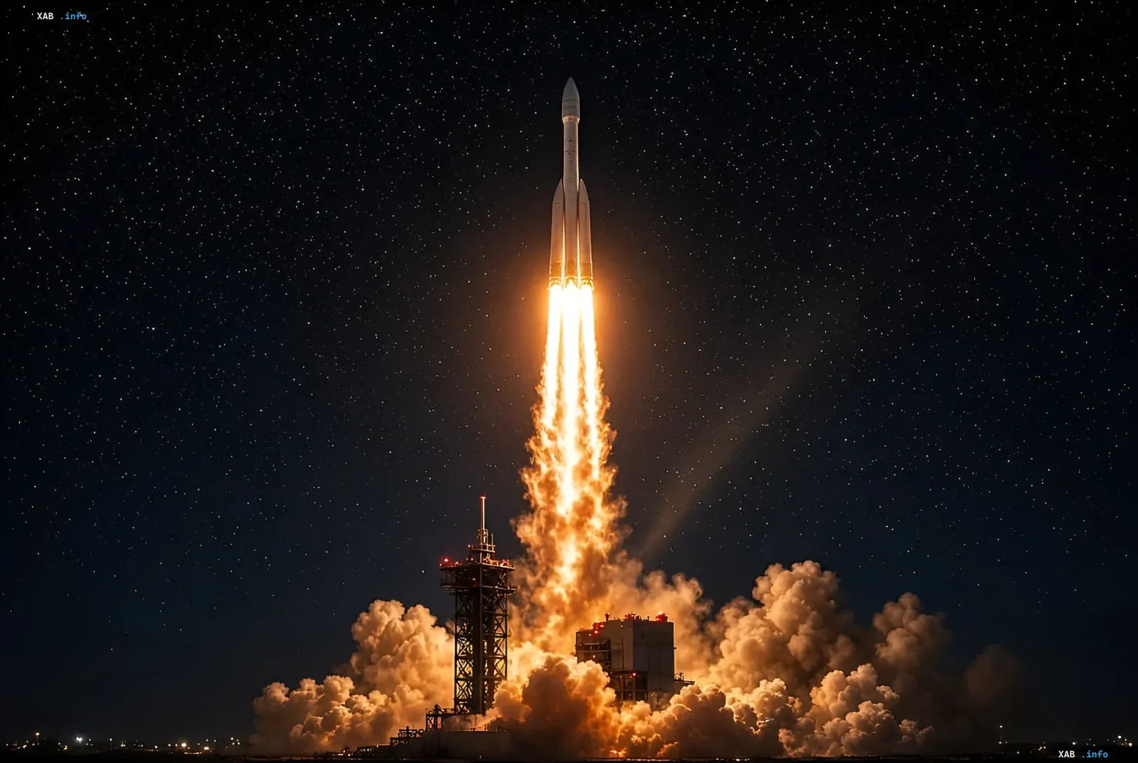 Запуск ракеты-носителя Ariane 6 на фоне звездного неба, символизирующий космические амбиции Европы и риск дефицита ракет к 2030 году