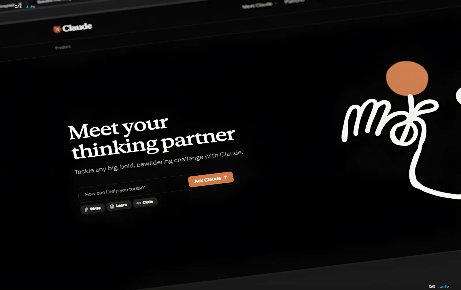 Интерфейс Claude от Anthropic с надписью 'Meet your thinking partner' и кнопкой 'Ask Claude', иллюстрирующий внедрение скрытых водяных знаков в генерируемый контент