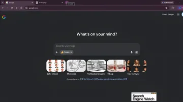 New Google interface featuring 'Describe your image' input and 'Create' button, signaling the shift from traditional search to generative AI.