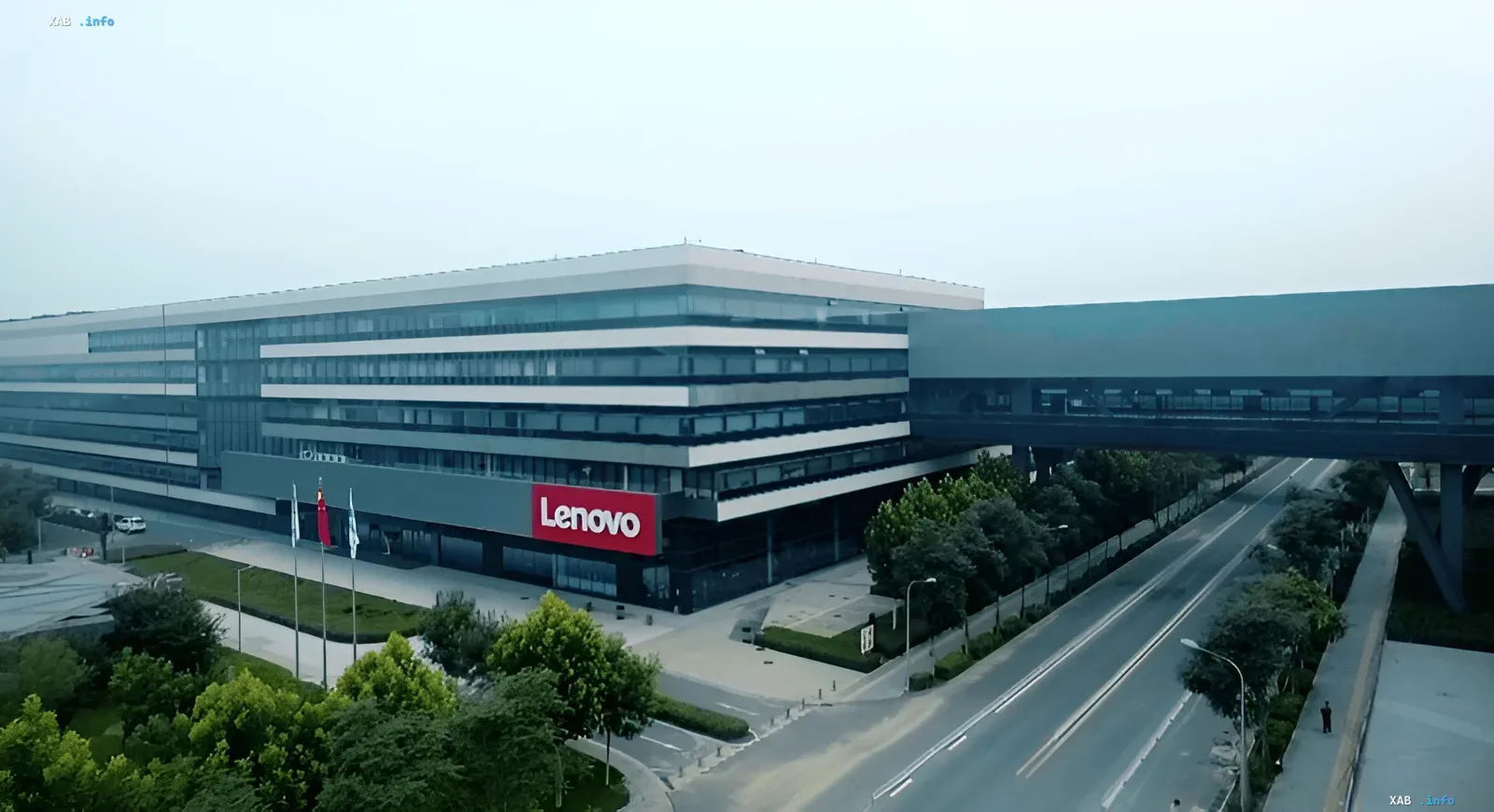 Lenovo factory with logo on facade, symbolizing expansion of AI server production in the US