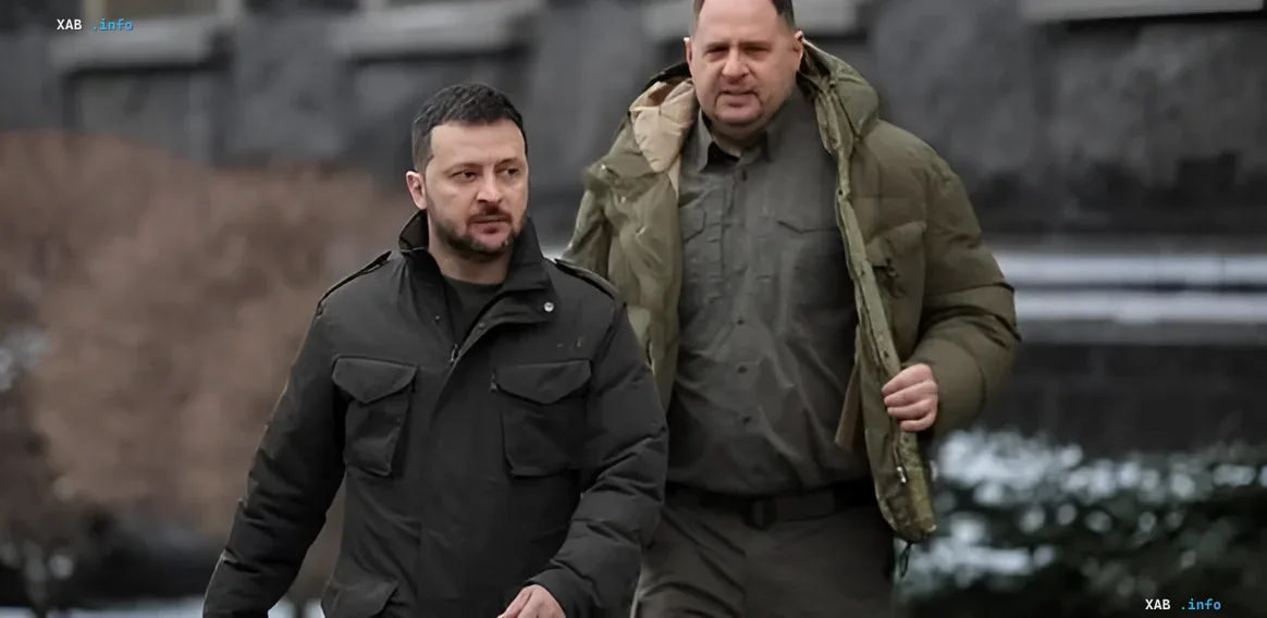 Ukrainian President Volodymyr Zelenskyy and his aide Yermak walking together, illustrating the context of the money laundering case and front-line trips