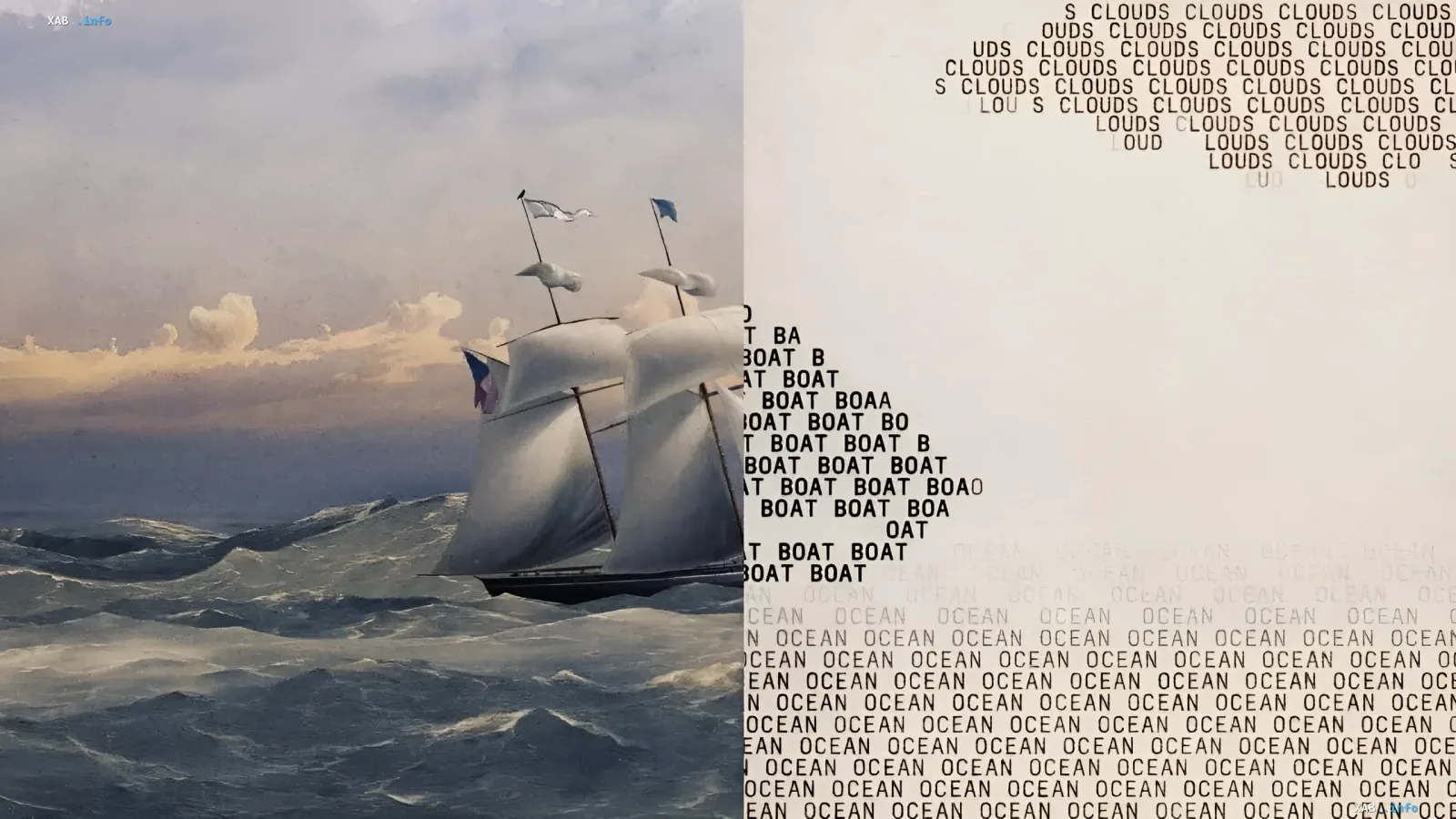Metaphorical image of a ship in the open sea with overlaid text watermarks, illustrating the implementation of invisible markers in Claude models by Anthropic