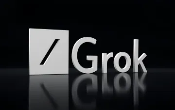 3D-логотип Grok от xAI на черном фоне с отражением, символизирующий запуск автономного цифрового сотрудника
