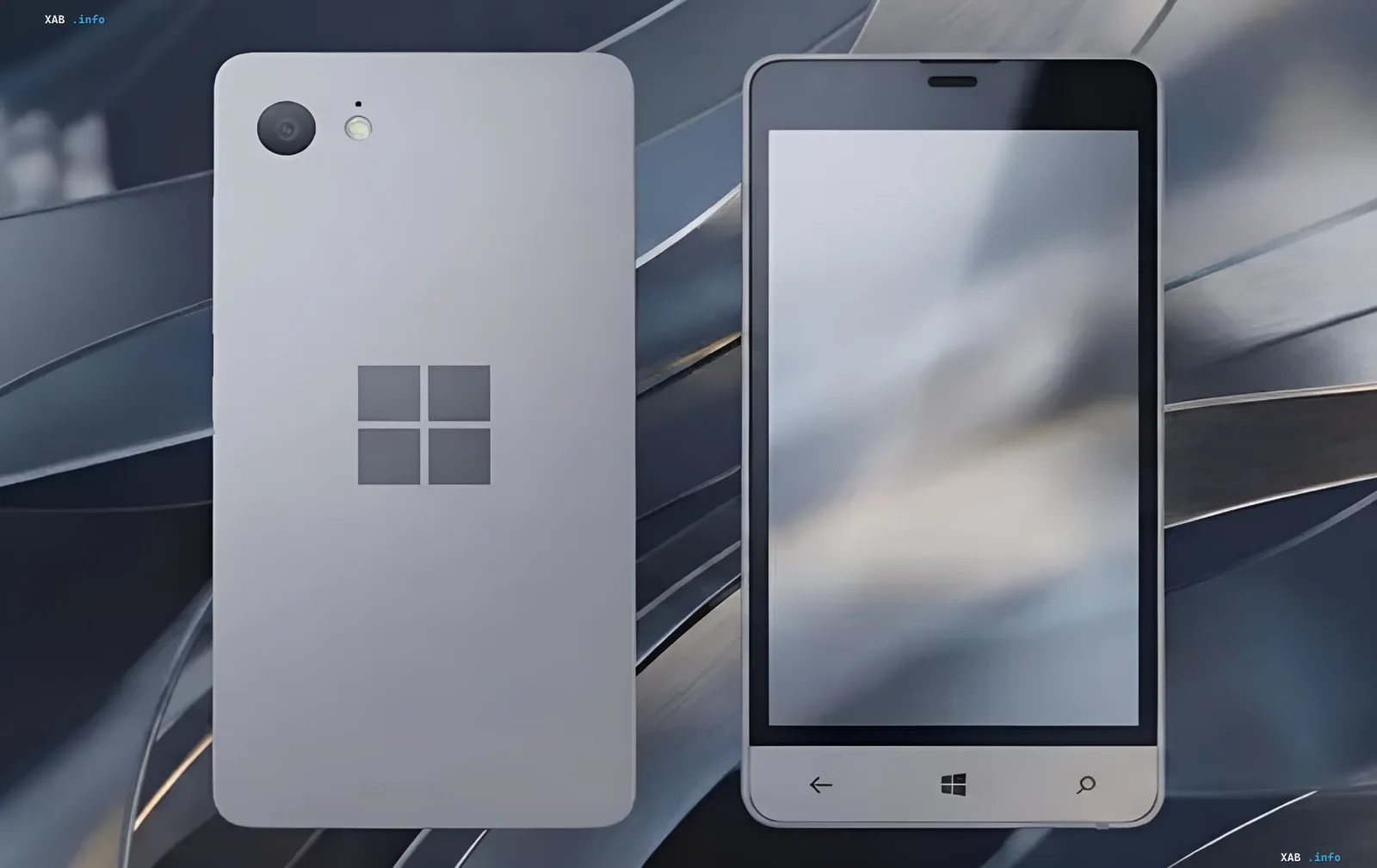 Concept of the 2014 Microsoft Raven smartphone: front and back view with Windows logo