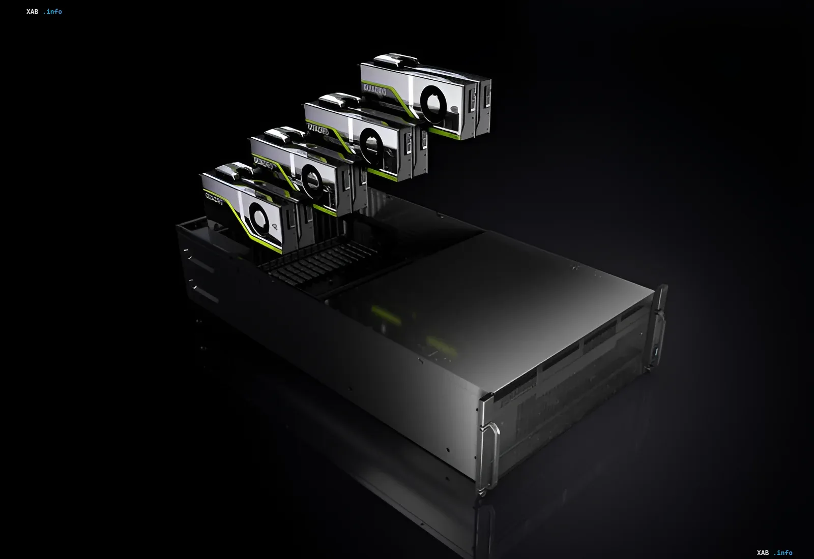 Serverblock mit Nvidia-Modulen, der massive Investitionen in KI-Infrastruktur von einem Fonds von 500 Milliarden Dollar symbolisiert