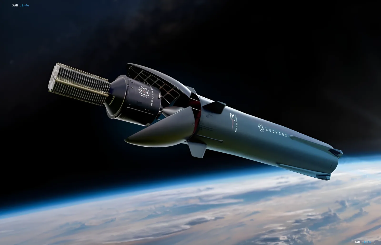 Rocket Lab's Neutron rocket in orbit with deployed solar panels, illustrating the risk of delaying its first launch to 2027