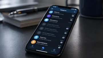 Смартфон с открытым Telegram, где в списке чатов видны заблокированные каналы с надписью 'Канал недоступен'