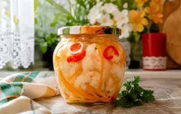 Маринованная цветная капуста с перцем и морковью в стеклянной банке — зимний деликатес по рецепту фудблогера Ptashka Nadia