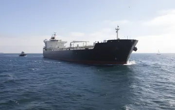 Large oil tanker in open sea, symbolizing protection from drones