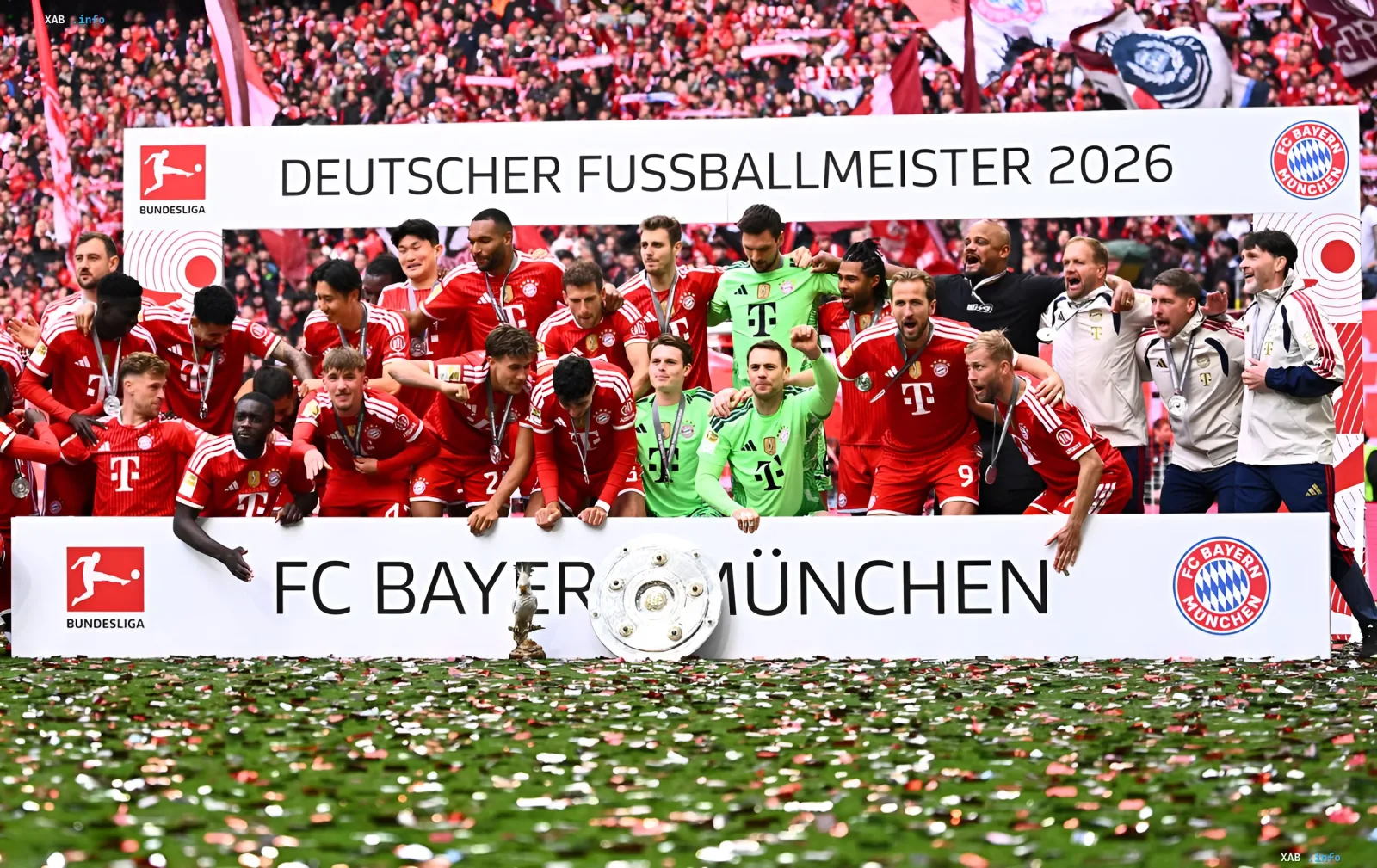 FC Bayern Munich celebrates 2026 Bundesliga title with trophy and medals