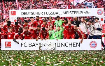 FC Bayern Munich celebrates 2026 Bundesliga title with trophy and medals