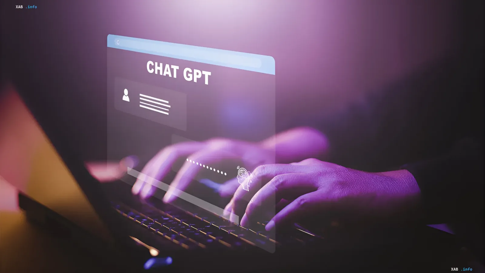 Hands typing on a laptop keyboard with a holographic ChatGPT interface, symbolizing how AI saved a teenager’s life in Brazil by preventing an attempted murder