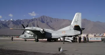 Indian military transport aircraft An-32 on an airfield in the mountains, scheduled for replacement under the MTA program