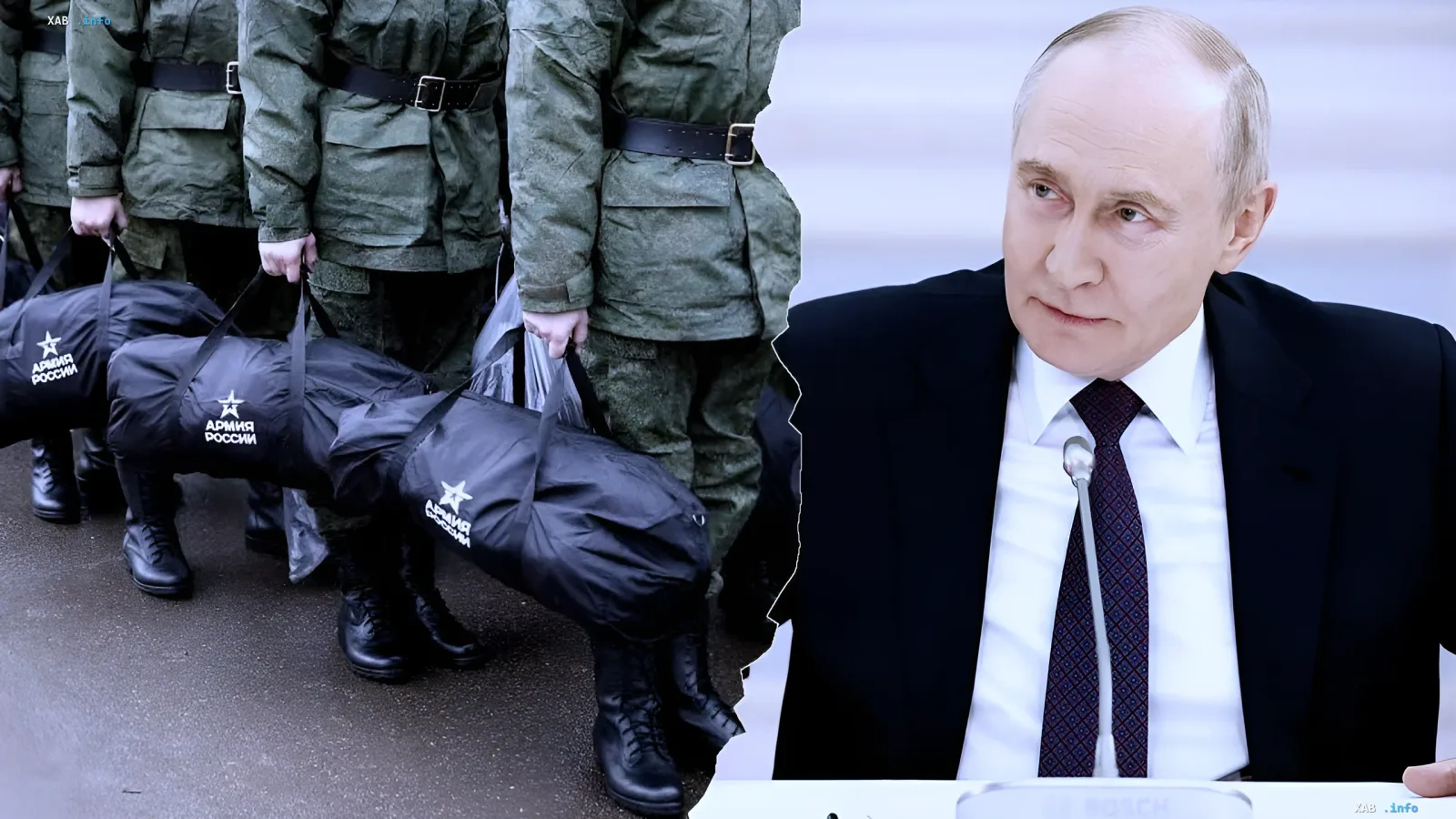 Владимир Путин на фоне солдат с вещевыми мешками «Армия России»: стратегия Кремля по «охоте на людей» вместо мобилизации в 2026 году