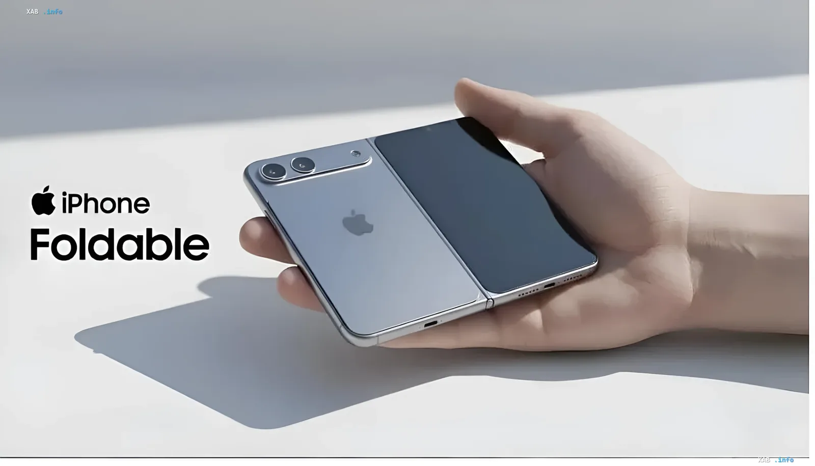 Concept of a foldable iPhone with the Apple logo and the inscription 'iPhone Foldable', showcasing the possible design of the future device