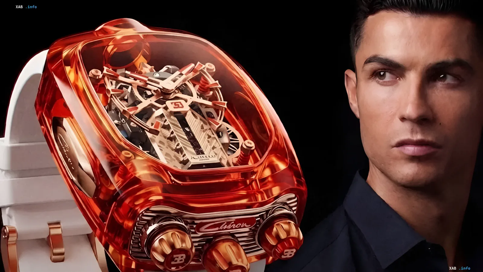 Cristiano Ronaldo and exclusive Hublot Big Bang Ferrari watches in transparent case, symbolizing status and investment value of luxury brands