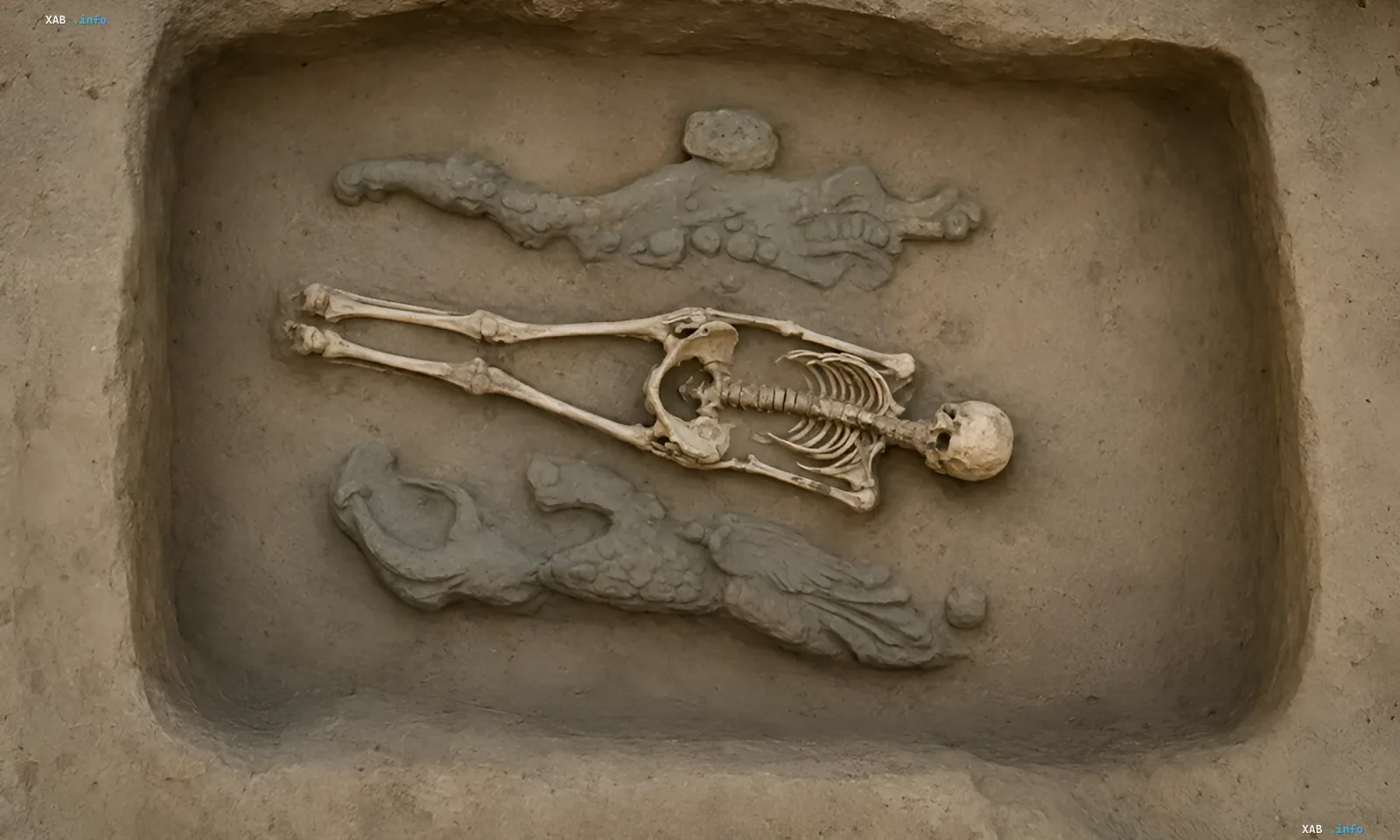 4300-летняя гробница в Внутренней Монголии с человеческим скелетом и глиняными фигурами дракона и феникса