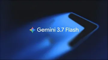 Logo und Name des neuen Google KI-Modells Gemini 3.7 Flash auf blauem Hintergrund