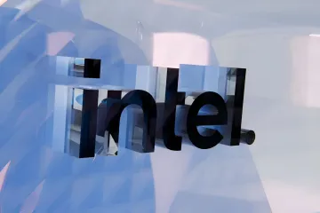 Intel logo on a glass surface, symbolizing the predicted split of the PC market into premium and budget segments