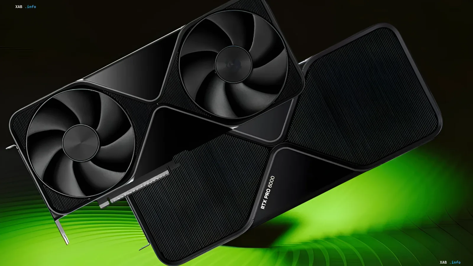 Grafikkarte NVIDIA RTX PRO 6000 auf dunklem Hintergrund mit grünen Akzenten, die die Leistung einer professionellen Lösung zeigt