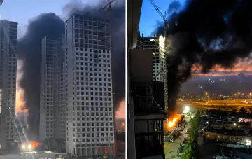 Пожар в строящемся здании в Подмосковье после атаки дронов, вызвавшей масштабный блэкаут
