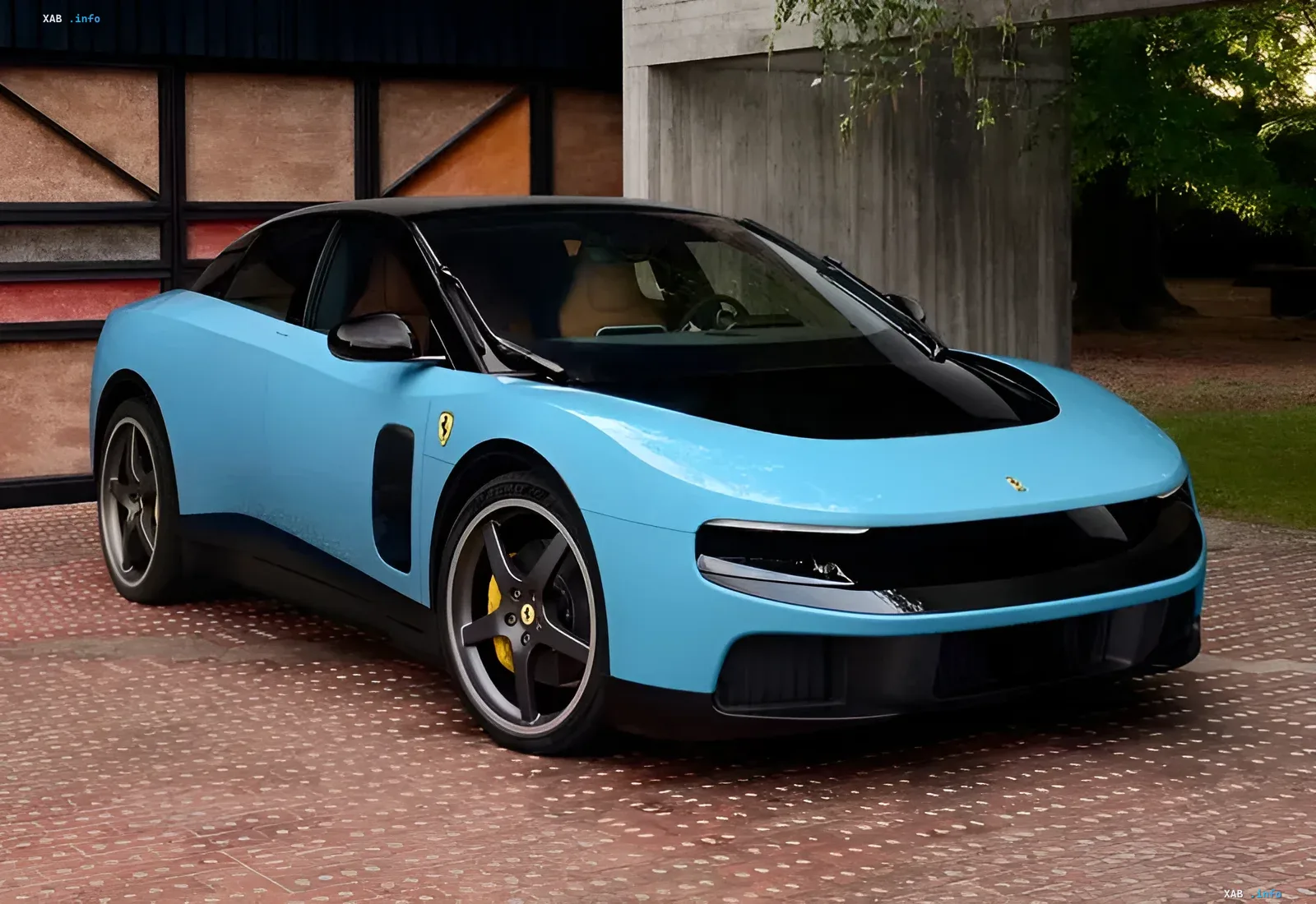 Blue Ferrari Luce, the first production electric car by Ferrari, sold at RM Sotheby's auction for $40 million