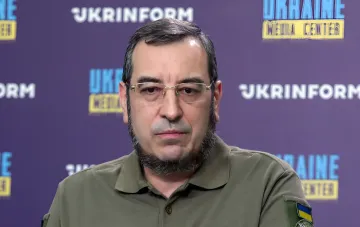 Vadym Skibitsky in military uniform against the Ukrinform logo, discussing the issue of deep strikes on Russia