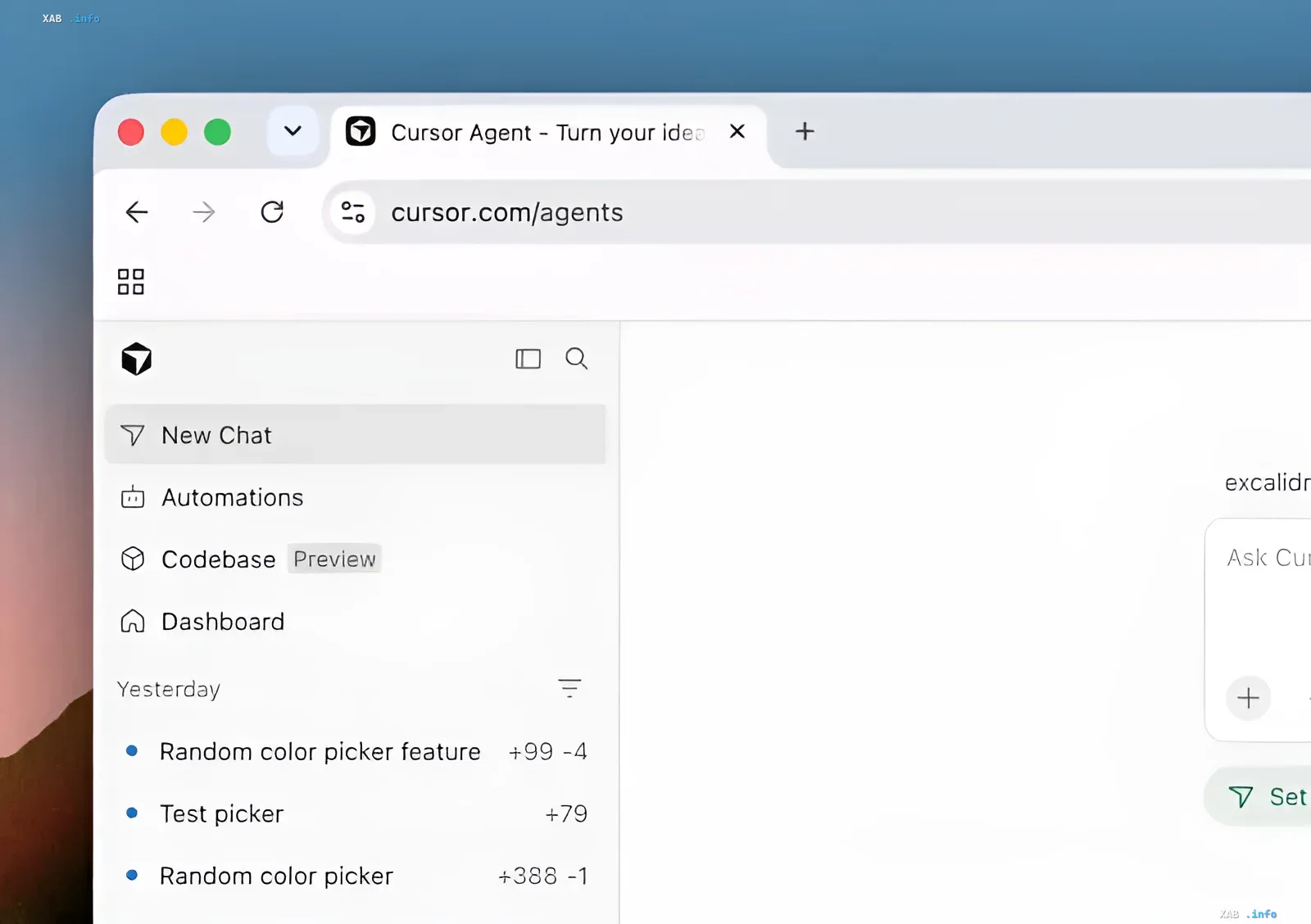 Интерфейс Cursor Agent с вкладками Automations, Codebase и Dashboard, демонстрирующий новую платформу Origin для кода и слияний
