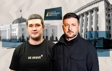 Михаил Федоров и Владимир Зеленский на фоне Национального антикоррупционного бюро Украины — визуализация политического фальстарта