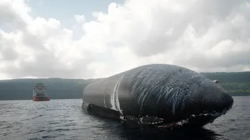 Прототип Starship Ship 40 SpaceX, спасенный из Индийского океана, с видимыми следами повреждения и характерной текстурой плитки.