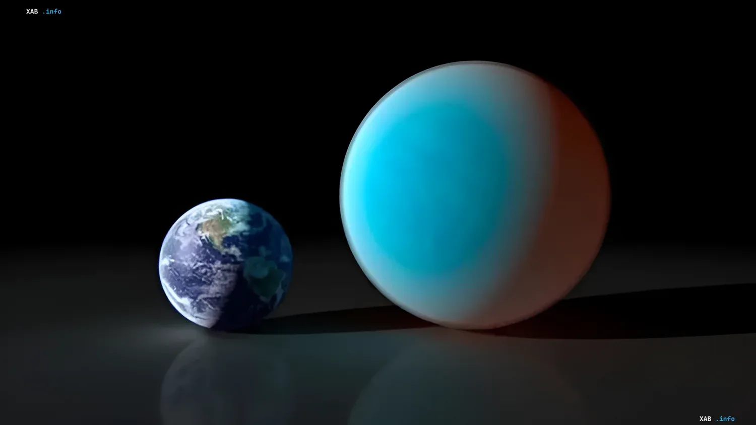 Size comparison of Earth and the super-Earth GJ 523b: illustration of a planet 23.5 times heavier than ours that did not become a gas giant