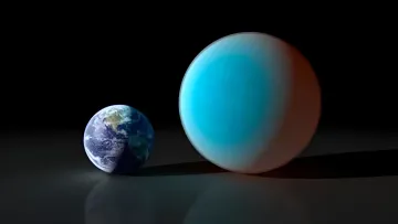 Size comparison of Earth and the super-Earth GJ 523b: illustration of a planet 23.5 times heavier than ours that did not become a gas giant