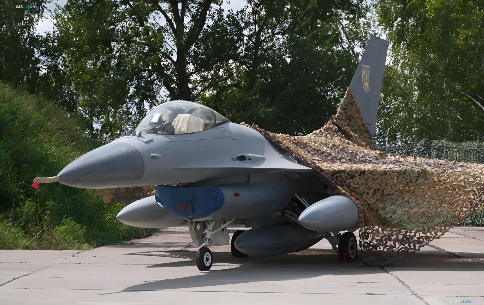 Украинский боевой истребитель ВВС под маскировочной сеткой на фоне обсуждения локализации производства западной авиации в Украине