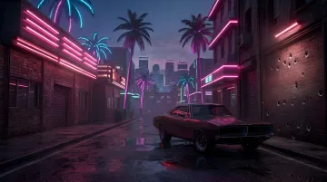 GTA 6 leak by Cyberleek: neon city and retro car from the early game build