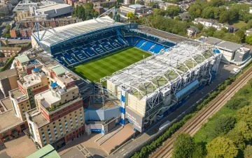 Aerial view of Stamford Bridge in London, where Shakhtar will play its home Champions League matches