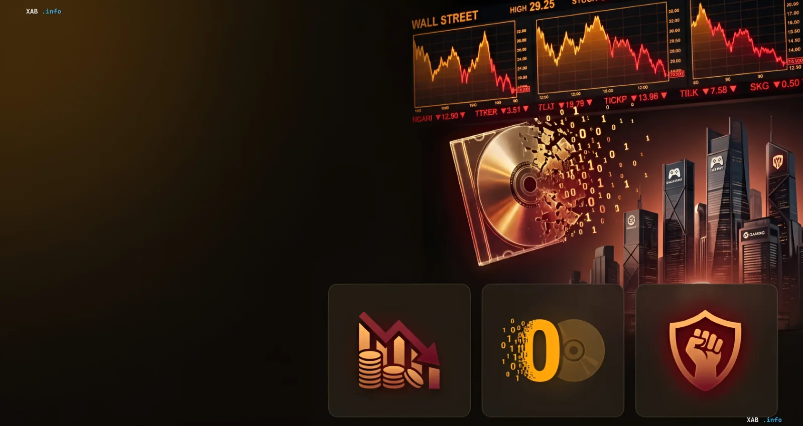 GTA 6 leak and Take-Two stock drop: shattered digital media, binary code, and falling Wall Street charts