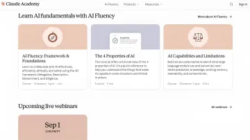 Claude Academy Plattform-Interface von Anthropic mit KI-Grundlagenkursen, einschließlich AI Fluency Framework und KI-Eigenschaften