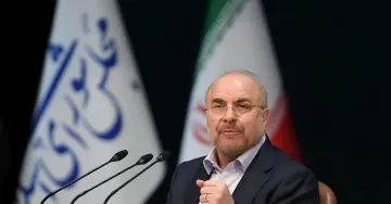 Иранский чиновник выступает на брифинге перед флагами Ирана, представляя концепцию региональной безопасности на Ближнем Востоке без участия США