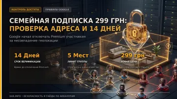 Семейная подписка YouTube Premium за 299 грн: инфографика с проверкой адреса, 14 днями на верификацию и лимитом 5 мест в группе домохозяйства