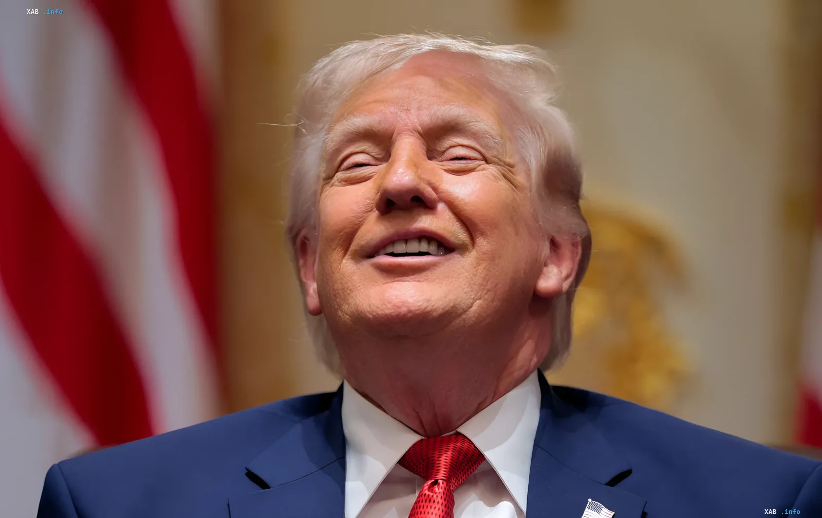 Donald Trump vor der US-Flagge nach der Einführung von 50-Prozent-Zöllen auf kanadische Waren