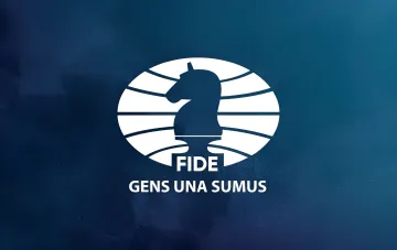 Logo des Weltschachbundes FIDE mit dem Motto Gens una sumus im Zusammenhang mit der Nichtzulassung der russischen Teams zur Schacholympiade 2026 in Samarkand