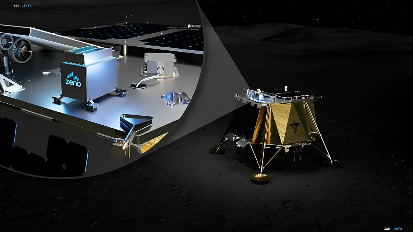 Концепт-арт посадкового модуля Firefly Aerospace на Місяці з ядерним джерелом енергії Zeno Power на амеріції-241 для опалення під час двотижневої місячної ночі