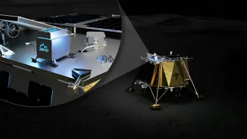 Concept art of a Firefly Aerospace lander on the Moon featuring a Zeno Power americium-241 nuclear heat source for surviving the two-week lunar night