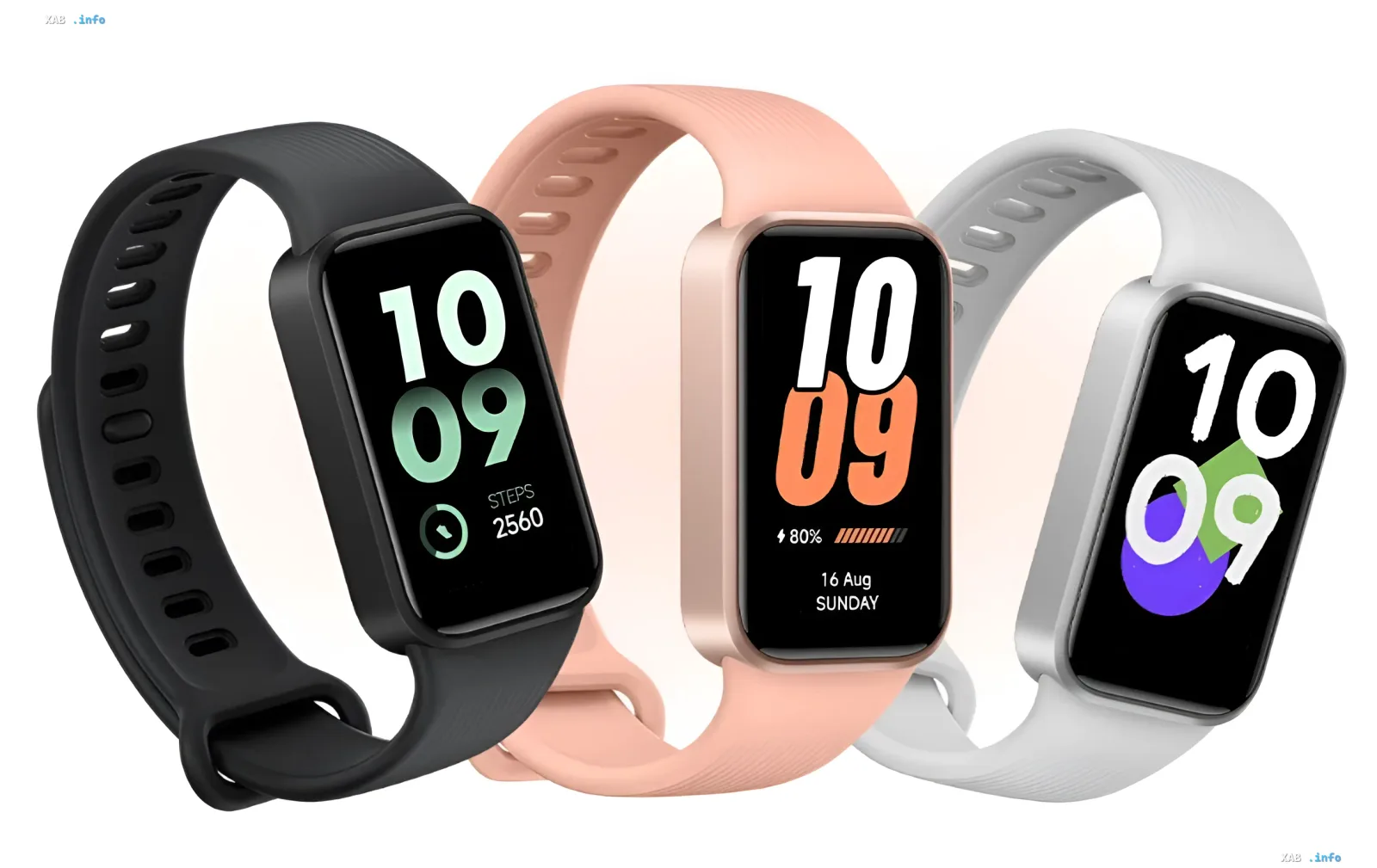Xiaomi Smart Band 11 Active в трёх цветах: чёрном, розовом и белом, с прямоугольным дисплеем и фитнес-виджетами