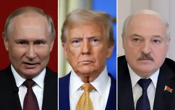 Владимир Путин, Дональд Трамп и Александр Лукашенко на фоне опроса симпатий украинцев, где Трамп оказался в аутсайдерах