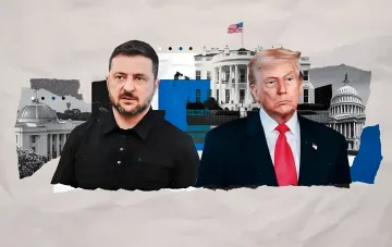 Volodymyr Zelenskyy and Donald Trump against the backdrop of the White House and Capitol Hill in the context of the new Ukrainian ambassador to the US
