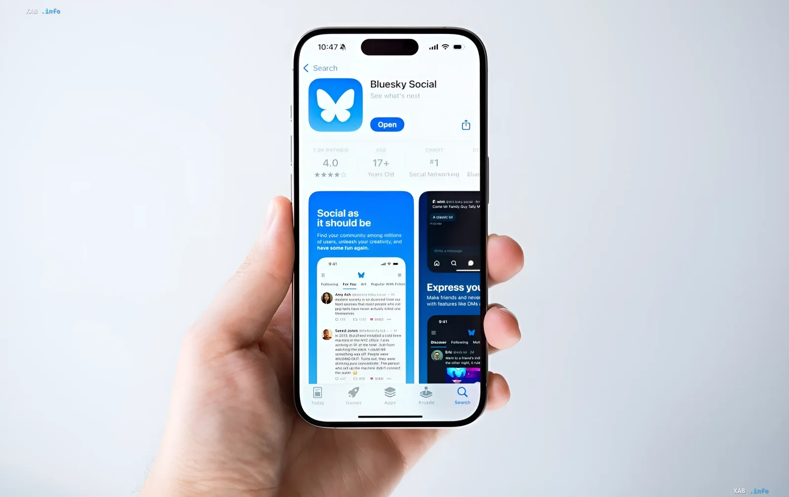 Bluesky Social App-Screenshot im App Store auf dem iPhone mit Unterstützung für Videos bis zu 10 Minuten